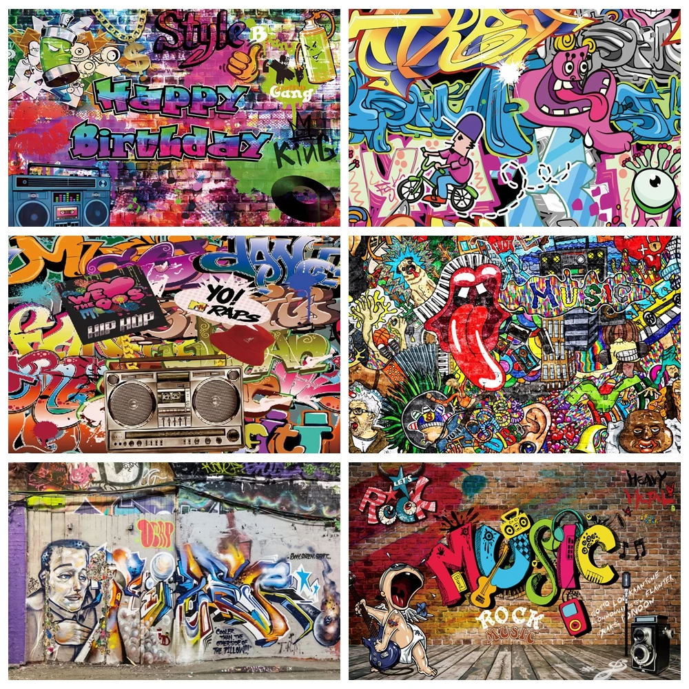 

Street Art Graffiti Brick Wall Portrait Photography Backdrop Vintage 80s 90s Hip Hop Birthday Party Background Photo Studio Deco