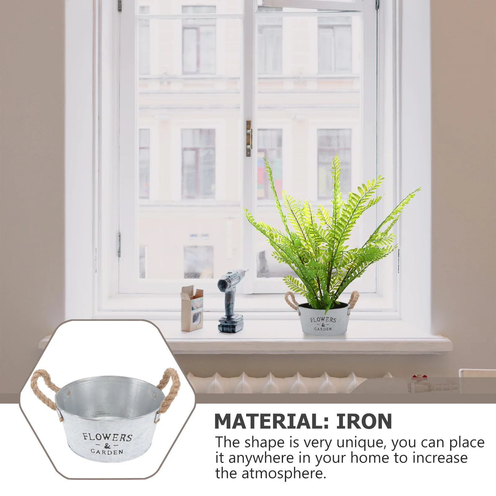 

1Pcs Iron Art Flower Bucket Silver Creative Durable Garden Home Decoration Flower Pot Iron Bucket Ornament Home Adornment