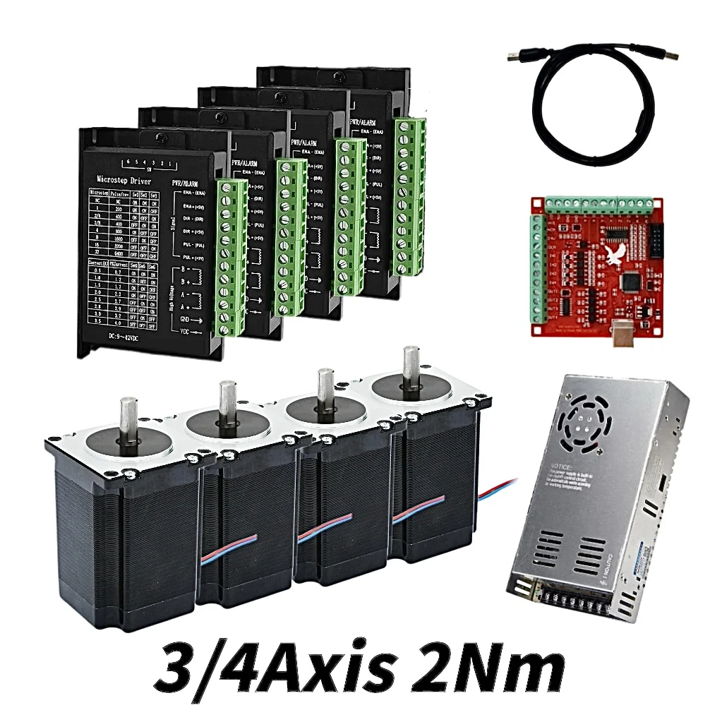 CNC 3 4 Axis Kit CNC Nema 23 2N 76mm Stepper Motor Driver TB6600 DM542 mach3 Controller + 350W 36V power PSU