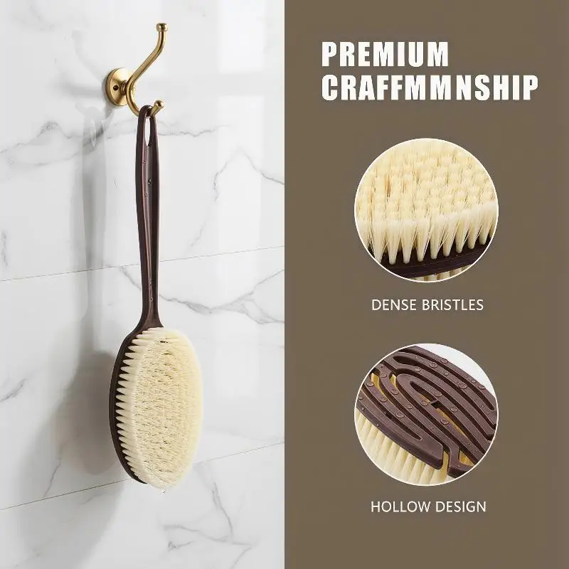 Body Massage Brush 2 In 1 Long Handle Back Scrubber Natural Coconut Bristle Wet Dry Bath Brush