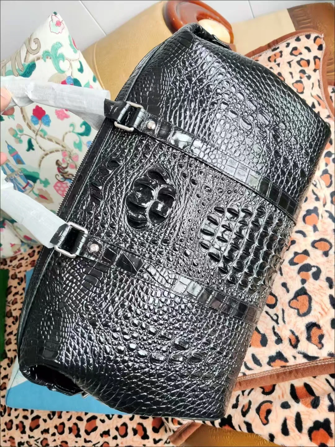 2026 Alligator Pattern Cow Genuine Leather Travel Bags Luxury Men Large Capacity Portable Male Shoulder Bags Brand Travel Duffle