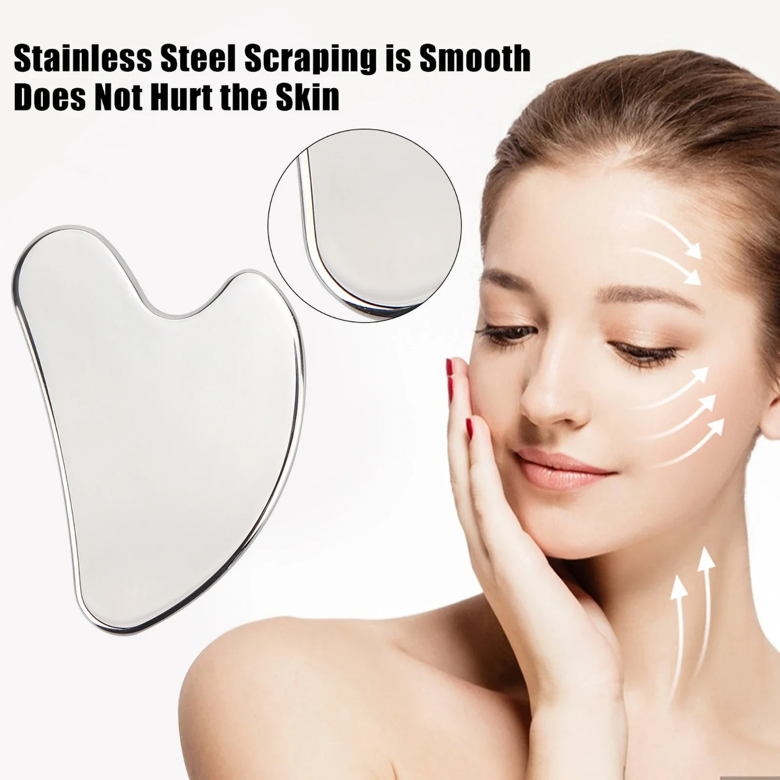 1 raspador Gua Sha de acero inoxidable para raspar la piel, masajeador facial, herramientas para el cuidado de la piel, levantamiento facial,