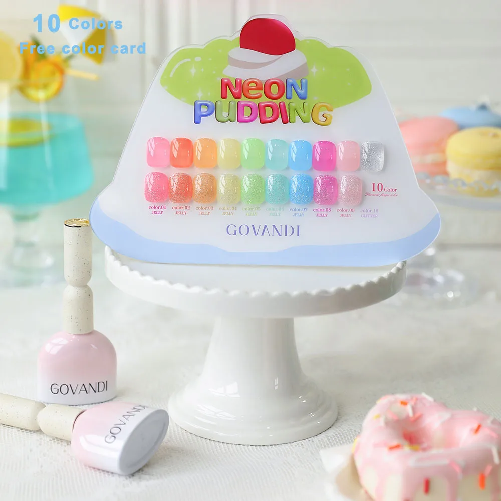 Spring Summer 10pcs Ice Cream Gel Nail Polish Set Soak Off Transparent Glitter Color UV LED Varnishes Nail Art Candy Gel Polish