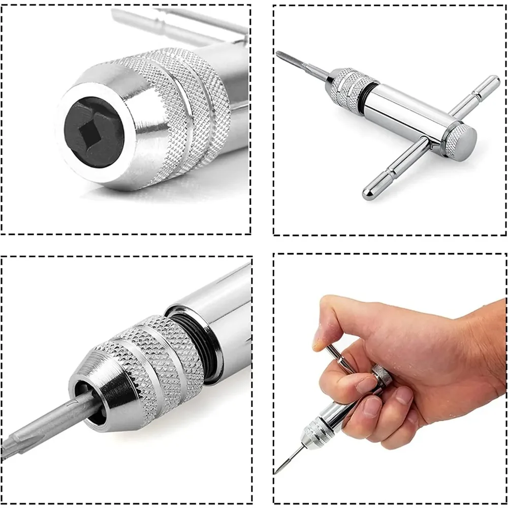 Adjustable M3-8 M5-12 T-Handle Ratchet Tap Wrench Tap Screw Holder Male Thread Metric Plug Tool Hand Tool