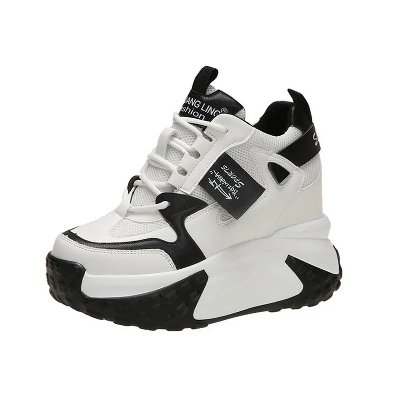 

New 10CM Women High Platform Sneaker Autumn Breathable Chunky Non-slip Dad Casual Shoe Thick Sole Trainers Leather Sneaker Woman
