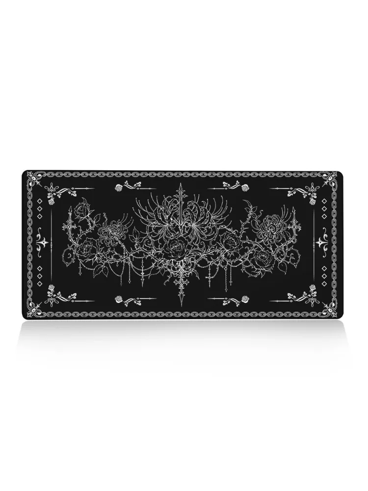 Podkładka pod mysz HD Gothic Pattern Black, duża, do komputera, biura, gier, XXL, gumowa, antypoślizgowa, obszyta, długa mata na biurko, podkładka pod klawiaturę. — zdjęcie produktu 7