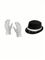 Michael Jackson Costume Accessories Set - Sequin Fedora Hat + Rhinestone Gloves + Aviator Sunglasses, Halloween Cosplay Party Dr 4