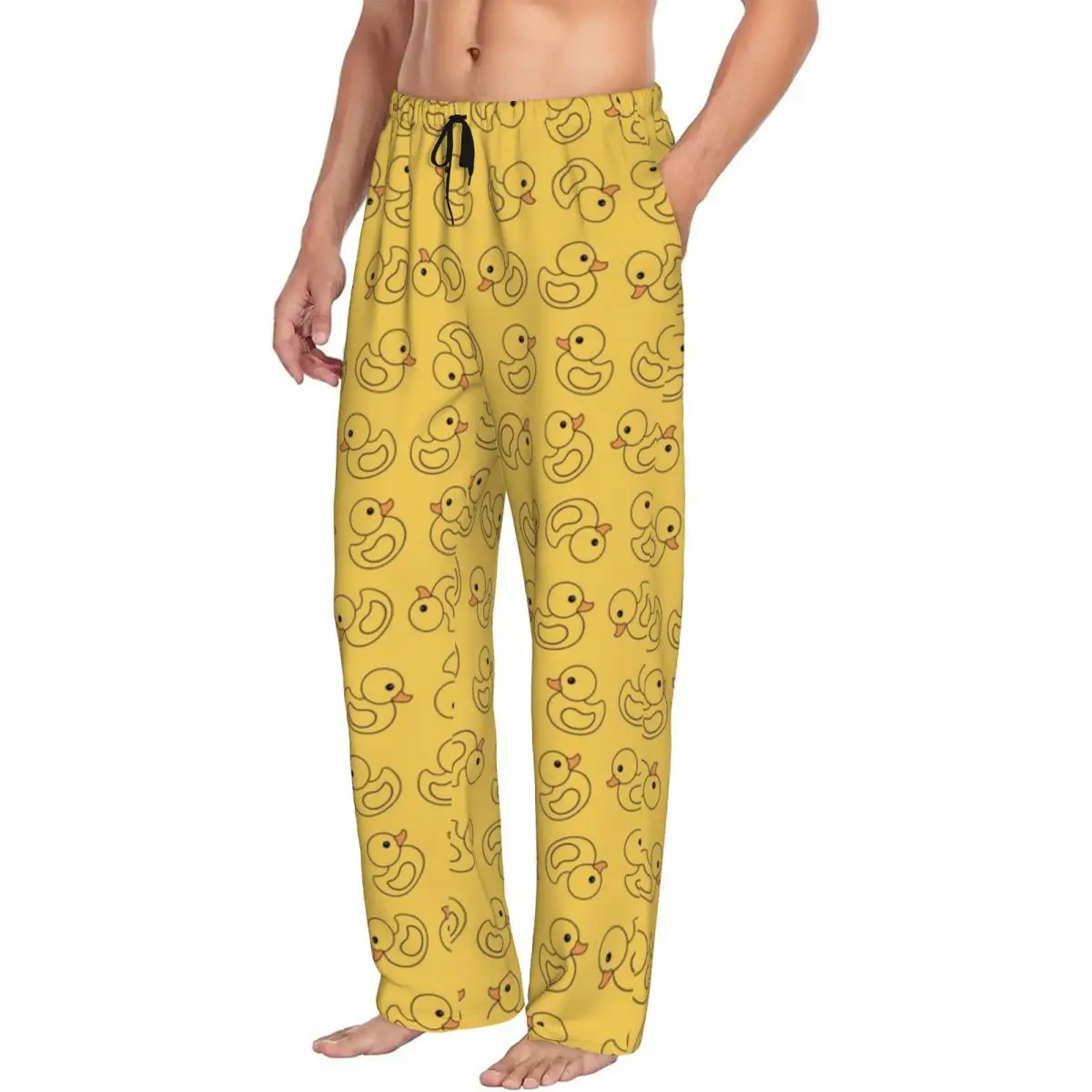 Custom Yellow Rubber Duck Pajama Pants for Men Cartoon Animal Pets Lounge Sleep Drawstring Sleepwear Bottoms with Pockets