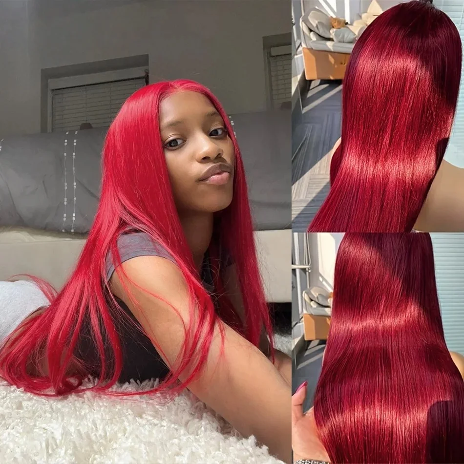 

99J Бордовый 13x6 HD Кружевной фронтальный бразильский предварительно сорванный прямой парик 13x4 Прозрачный HD Кружевной красный парик из человеческих волос Remy 100%