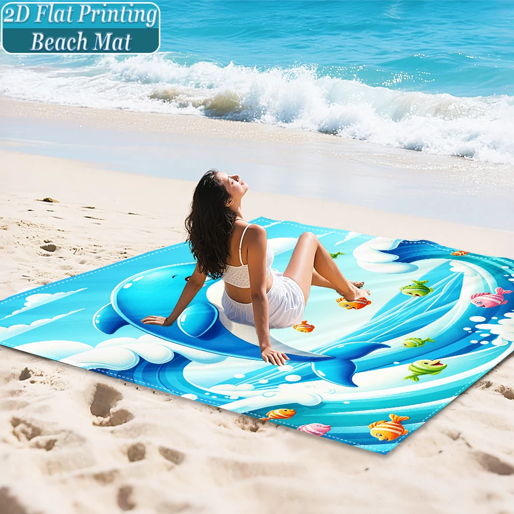 1-Piece Set, Summer Outdoor Beach Mat, Includes 4 Ground Stakes, Unique Printed Design, Fade-Resistant, Lightweight, Quick-Drying, Easy to Carry, Windproof and Sandproof, Fashionable and Trendy Outdoor Activity Decoration, Suitable for Beach, Camping, Picnics, Parties