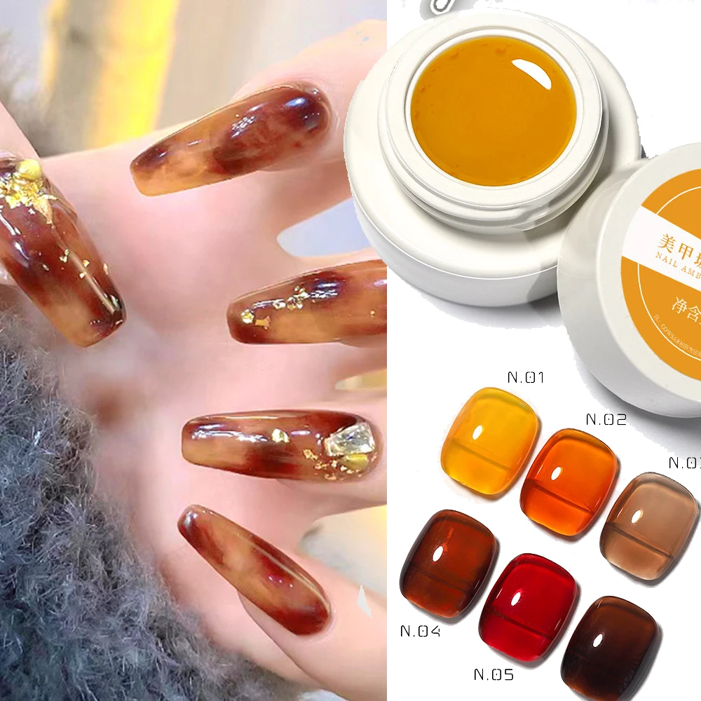 5g Translucent Jelly Amber Nail Gel Semi Permanent UV Maillard Jelly Amber Gel Long-Lasting 6Colorful Brown Crystal Manicure Gel