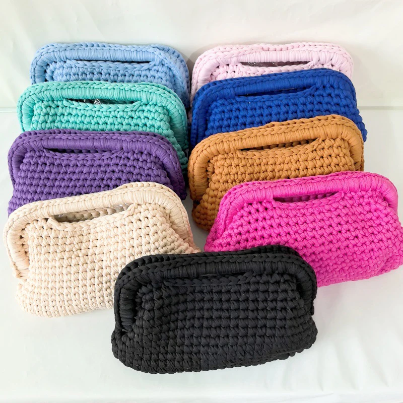 

Crochet Knit Bracelet Snap Clutch Purse,Chain Cloud Crossbody Underarm Shoulder Bag,Evening Elegant Solid Color Women Handbag