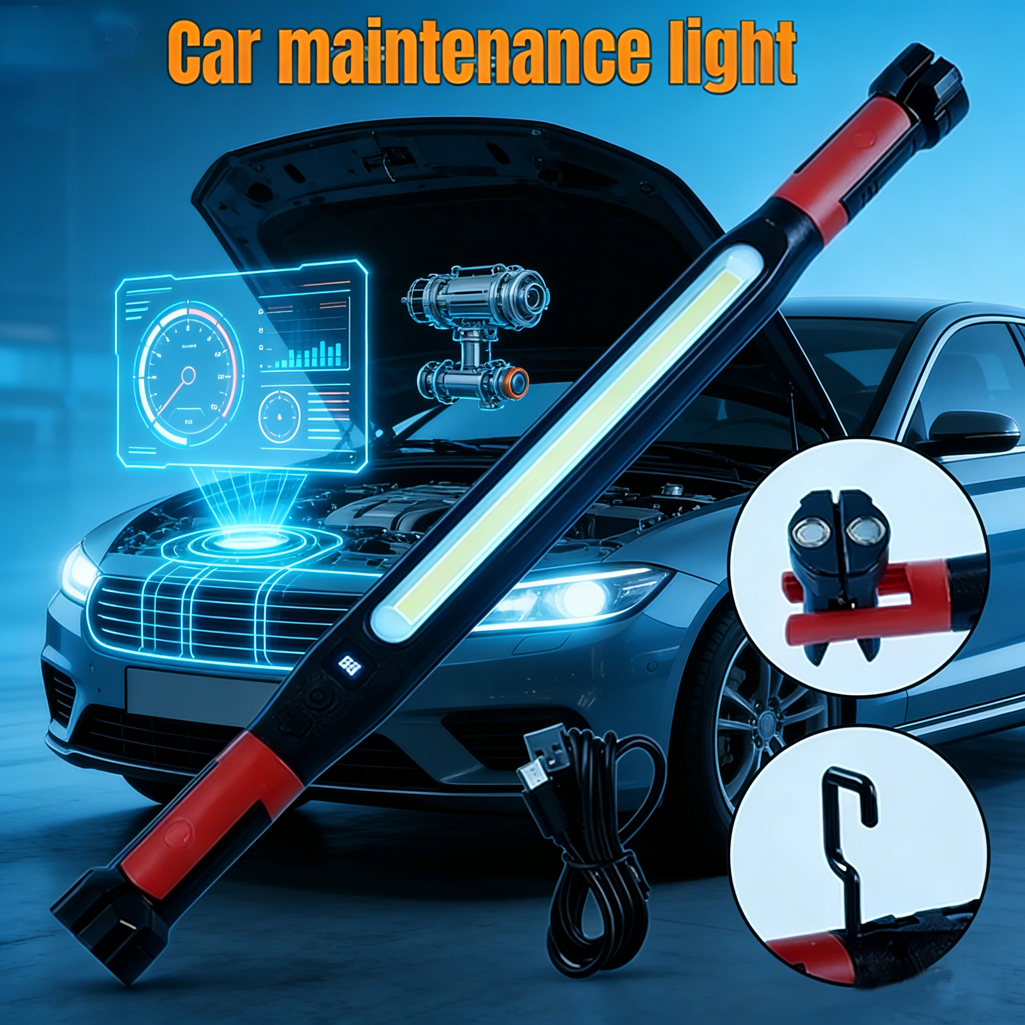 1200 Lumens Rechargeable LED Work Light Magnetic Flashlight 360° Swivel Head for Car Repair Emergency Power Outage Mechanic