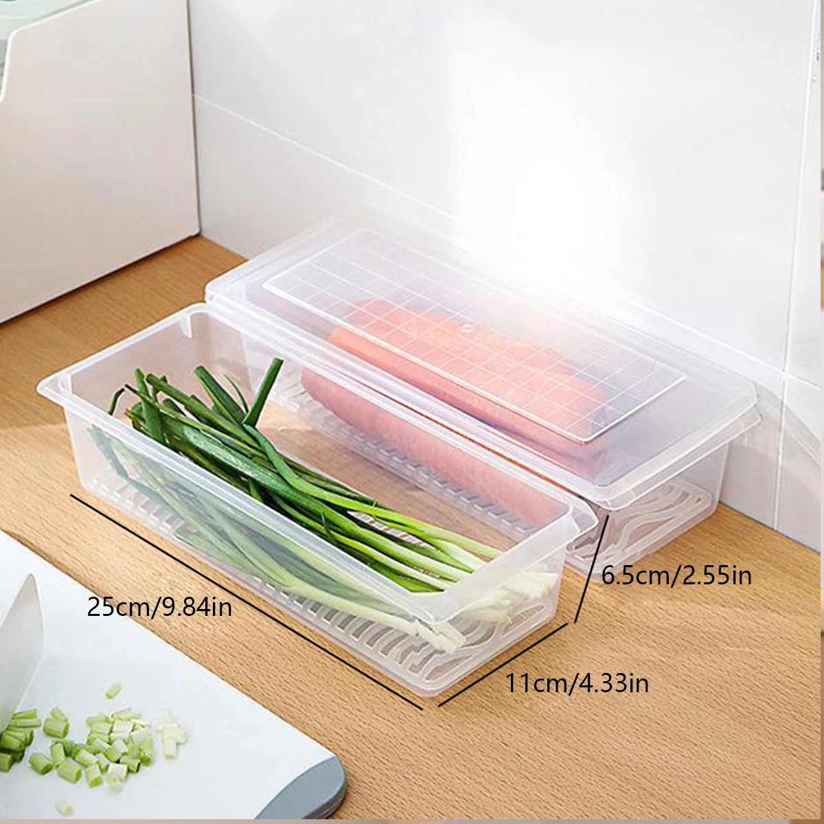 2pc Sealed Drainable Fresh Food Fridge Organiser with Lid for Meat & Vegetables