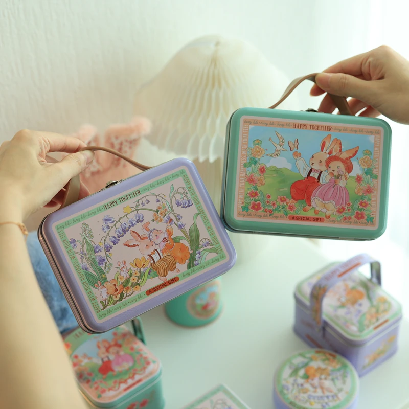 New Easter Theme Decorative Tin Box  Small Suitcase Storage Metal Candy Cookie Box for Travel Party Wedding Gift Packing Box