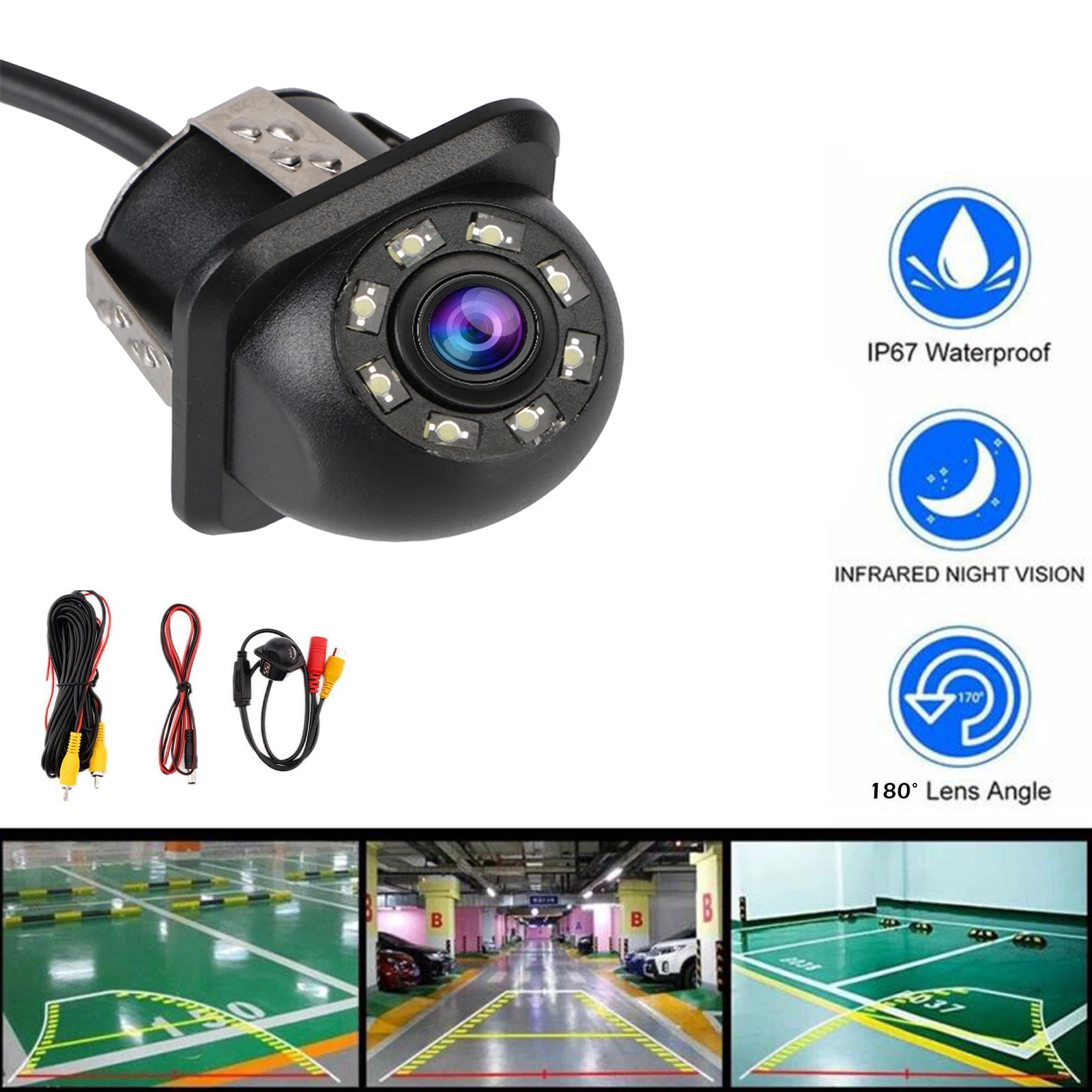 

8 LED Auto Parking Assistance Car Infrared Night Vision Wide Angle Backup Camera 170° Car Rear View Camera Parking Monitoring