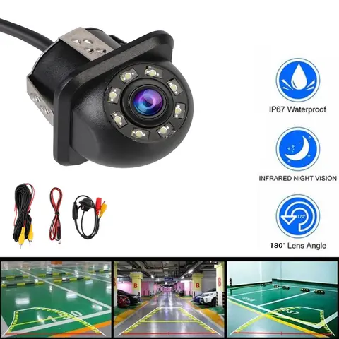 차량용 적외선 야간 투시경 광각 백업 카메라, 자동차 후방 카메라, 주차 모니터링, 8 LED, 170 °