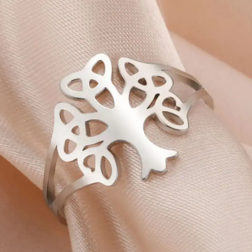 LIKGREAT سلتيك شجرة الحياة حلقة مفتوحة للنساء فتاة الفولاذ المقاوم للصدأ قابل للتعديل خواتم الأيرلندية محظوظ مجوهرات هدية للذكرى السنوية 2025