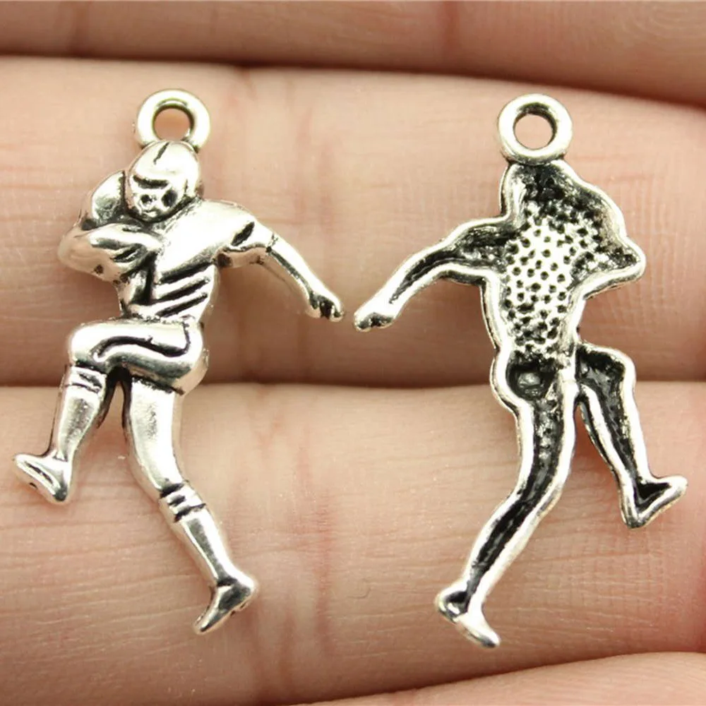 WYSIWYG 10pcs 30x15mm Antique Silver Color Football Players Charms Pendant For DIY Jewelry Making Jewelry Craft Findings