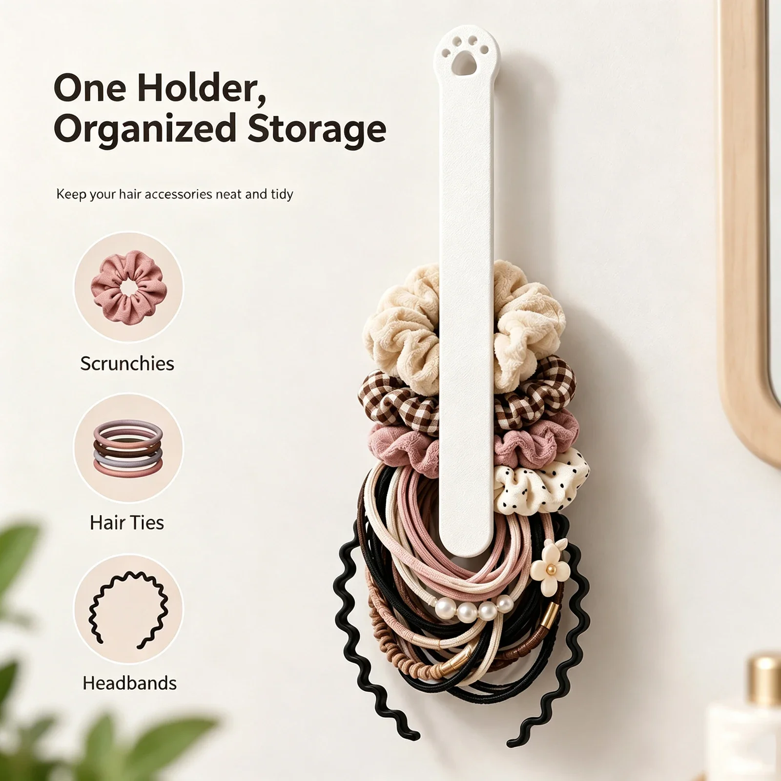 3D Printed Hair Tie Holder,2 Style Wall Mount & Pegboard Hair Accessory Organizer Storage Rack For Scrunchies/Jewelry Necklace