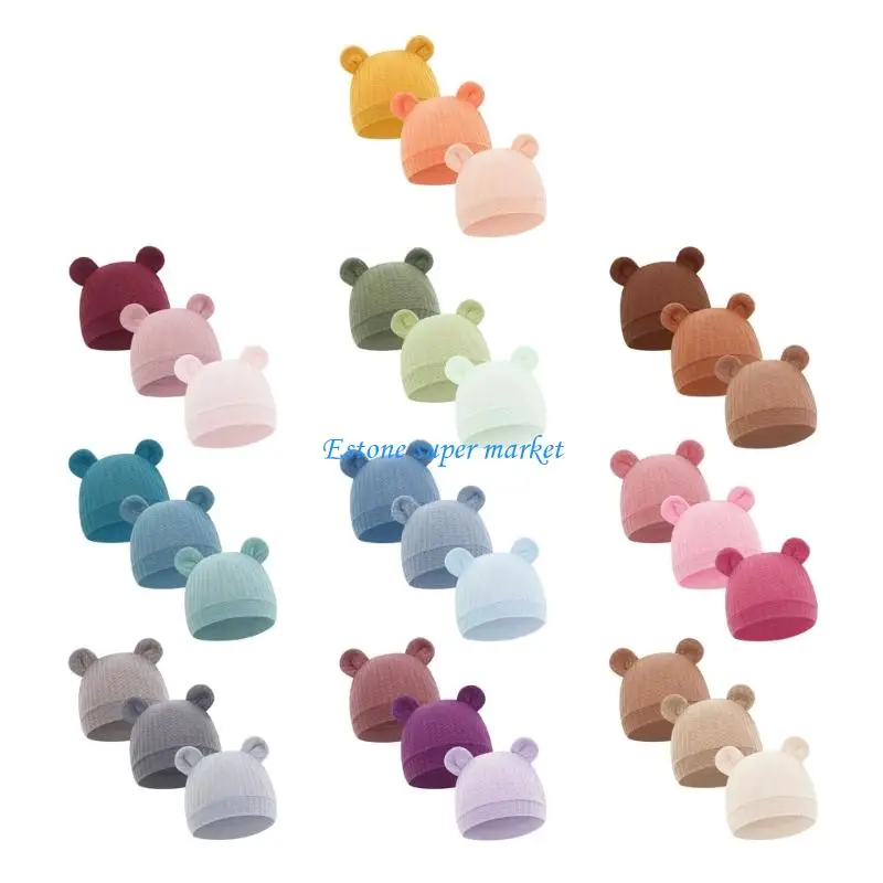 

090B 3 шт. шапки, детские шапочки, шапка для новорожденных, детская больничная шапка, детские милые шапки с ушками, дышащая