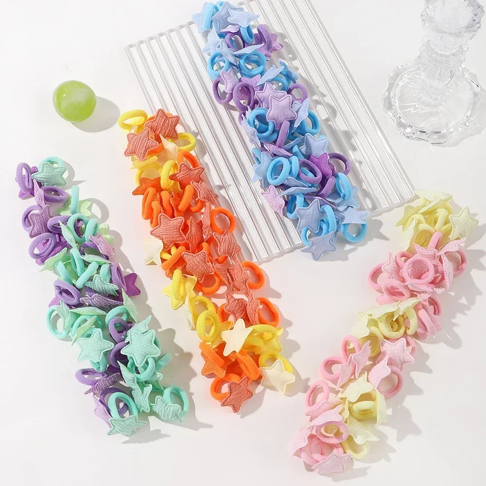 10/20 stücke Mädchen Rosa Herz Stern Kinder Haar Schleife Keine Schaden Haar Cartoon Handtuch Seil Pferdeschwanz Halter Mini Gummiband kinder Kopfbedeckungen – Detail 7