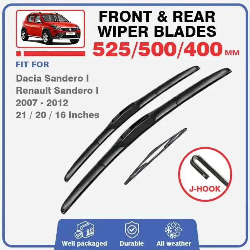 Wiper Front Rear Wiper Blades Set Kit For Dacia Renault Sandero MK1 2007 - 2012 Wipers Windshield Windscreen Window 21