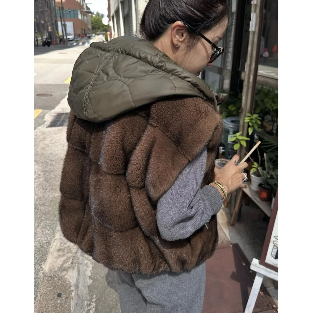 

Двусторонний носимый жилет со съемным капюшоном, корейский женский свитер, универсальный для различных случаев, весна-осень-зима