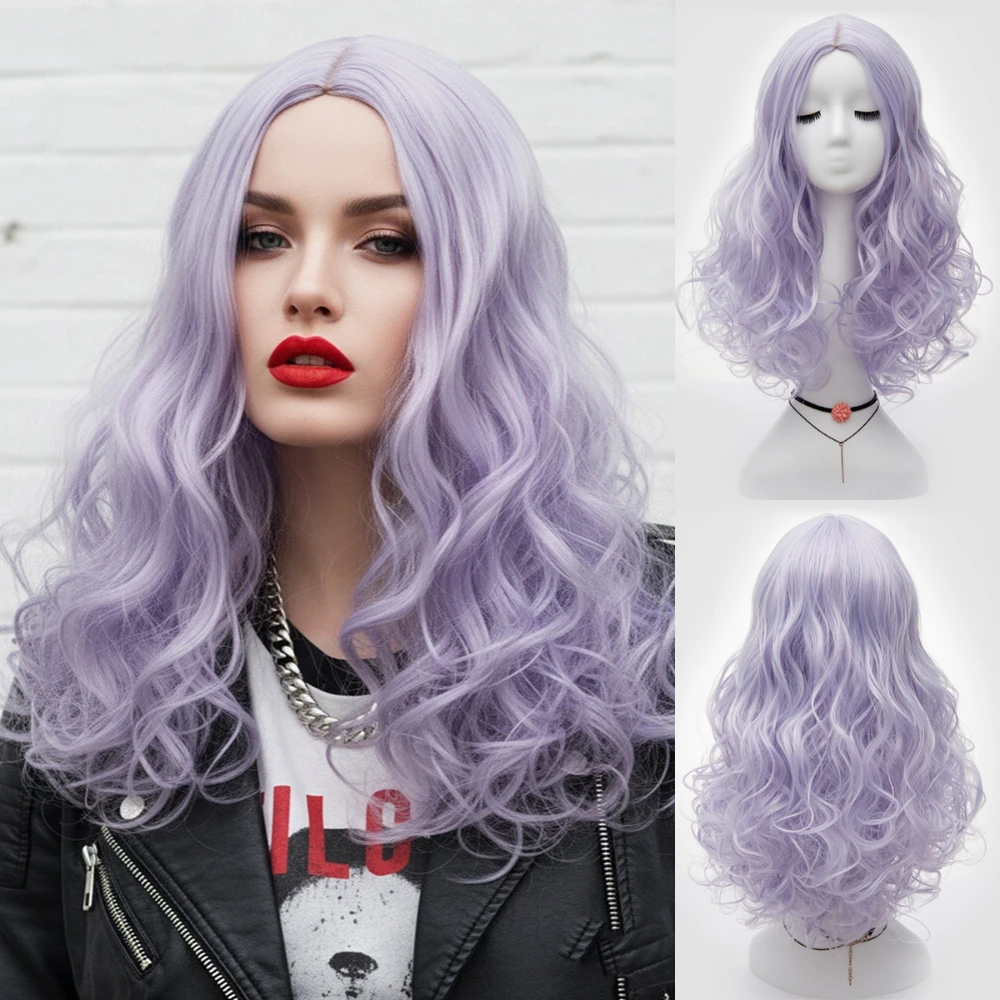 

Короткий волнистый средний фиолетовый парик, женский термостойкий синтетический парик для Хэллоуина, Рождества, косплея, ежедневного использования