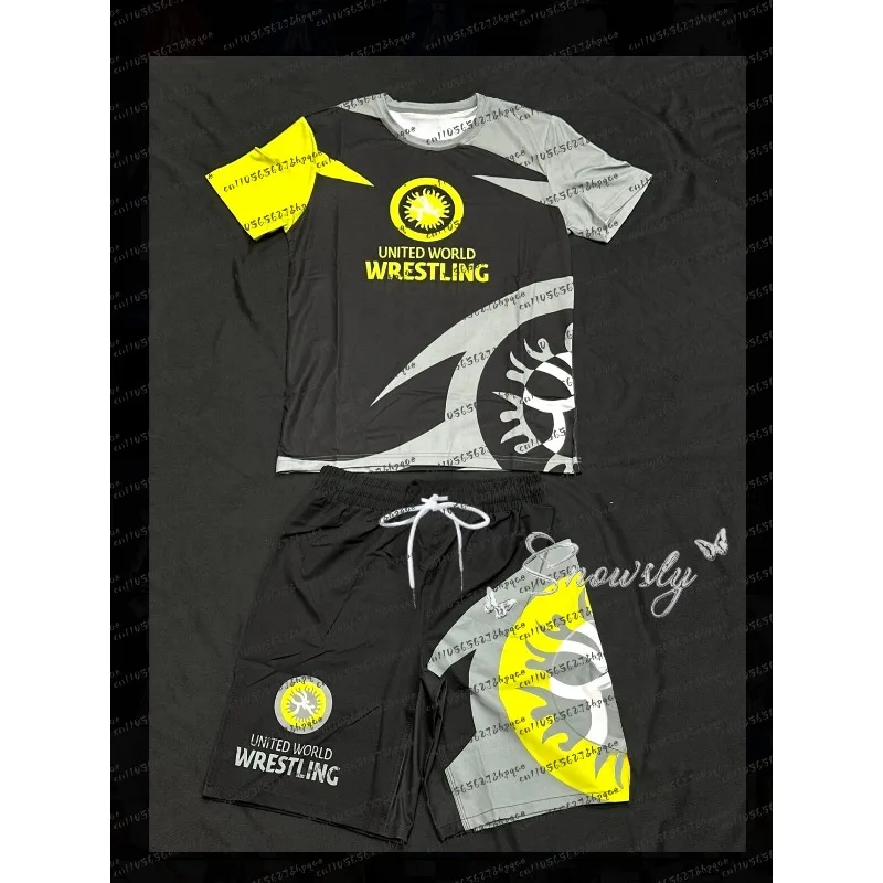 2026 العصرية الرياضية اللياقة البدنية تنفس بلوزات وسراويل قصيرة مجموعة للرجال والنساء سرعة التجفيف القتال التدريب الجري بأكمام قصيرة #1