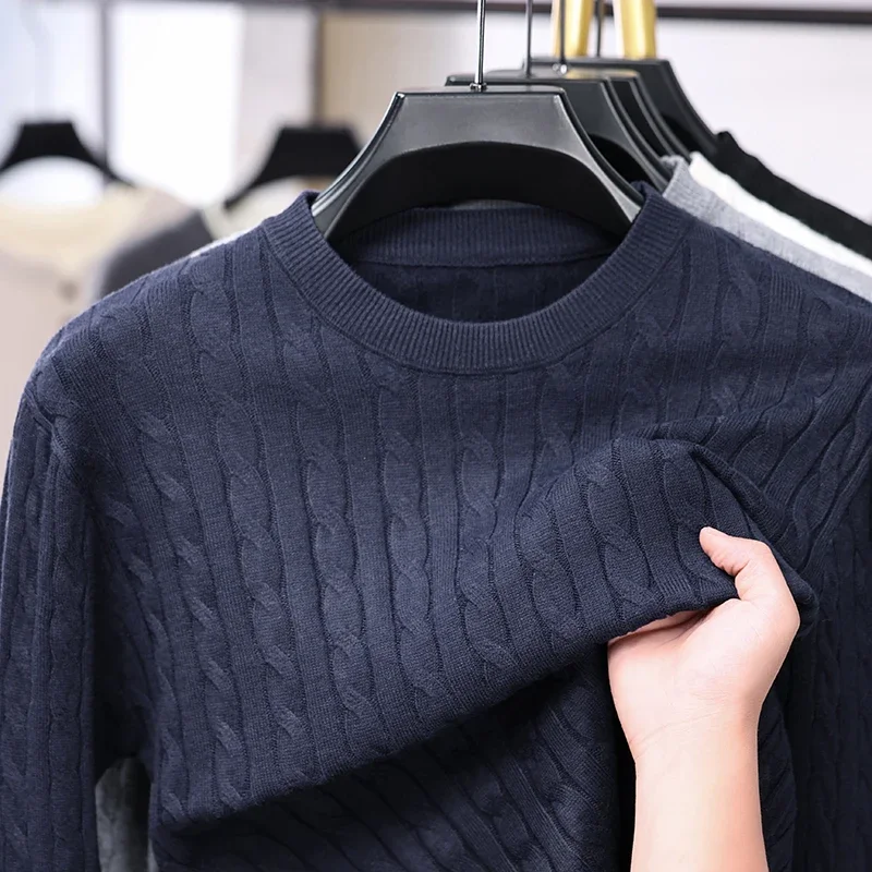 Men Crew Neck Cable Knit Sweater Soft Warm Fabric Slim Fit Long Sleeve Pullover Autumn Winter Daily Casual Male Knitwear