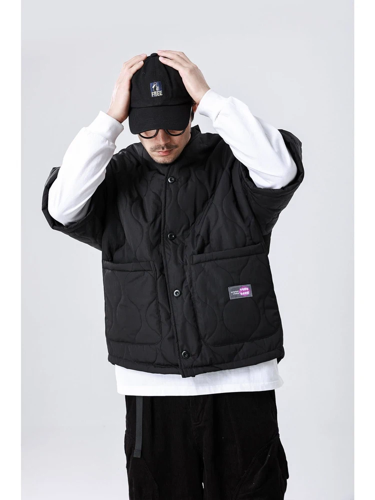 Loose Fit Cotton Workwear Jacket V-Neck Half Sleeve No Collar Men's Winter Casual Style Warmth Youth Popular Chinese Brand Ta...
