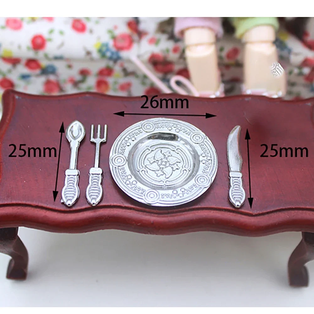 1/12 دمية مصغرة أطباق الطعام الغربية سكين صغير شوكة لوحة لعبة مجسمة لدمية اكسسوارات المنزل الديكور ob11 bjd