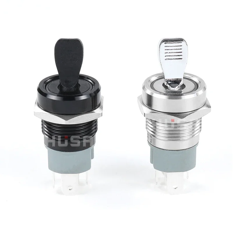 16mm  Self-locking ON-OFF Slide Power High Current Metal Toggle Switch Waterproof Push Button 2 Positions 1NO1NC Illuminated Led