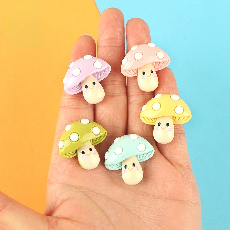 10pcs Cartoon Resin Kawaii Mini Mushroom Figurine Miniatures Cabochons Flatback Embellishments Scrapbooking Material DIY Crafts