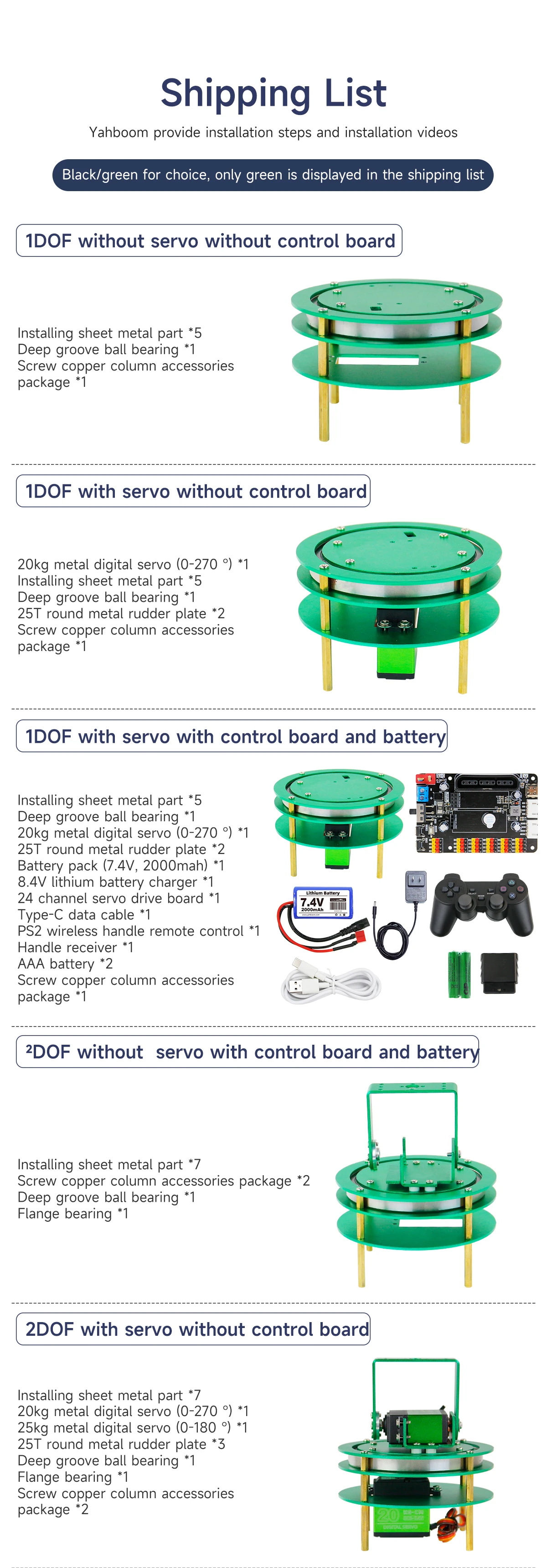 Yahboom 2DOF Elektrische Plattform Aluminium Legierung mit 20KG/25KG Metall Servo Industrielle Gradedeep Nut Kugellager für roboter Auto – Detail 23