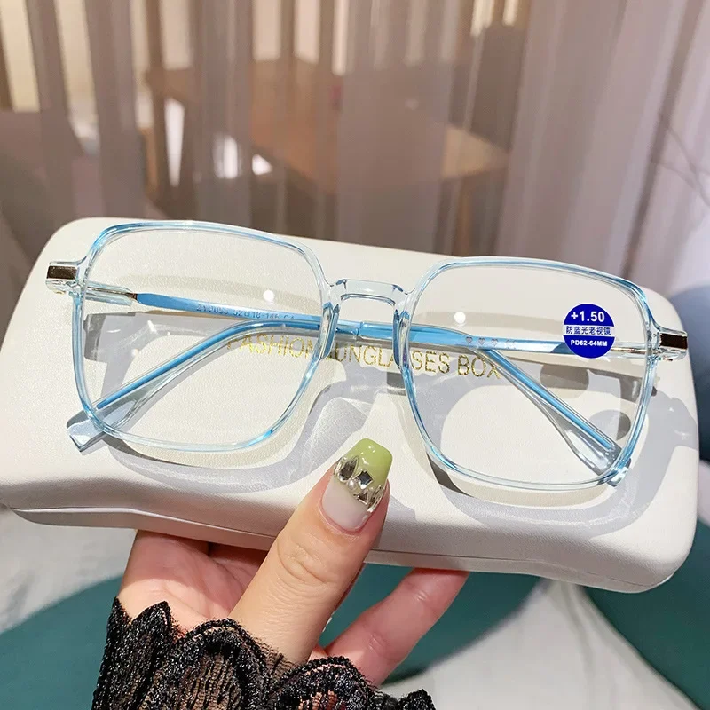 Large Oversized New Trend Reading Glasses Classic Anti-blue Light Presbyopia Eyewear Men Women Farsighted Eyeglasses Degree+4.0