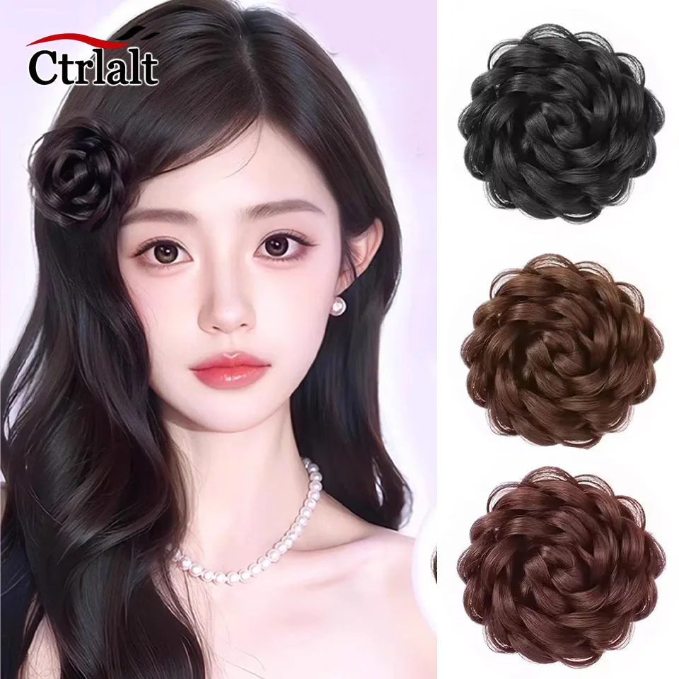 

Синтетический цветок, булочка для волос, шиньон с зажимом в виде утконоса, аксессуары для волос, розовая боковая булочка, набор для укладки волос, пушистый женский шиньон