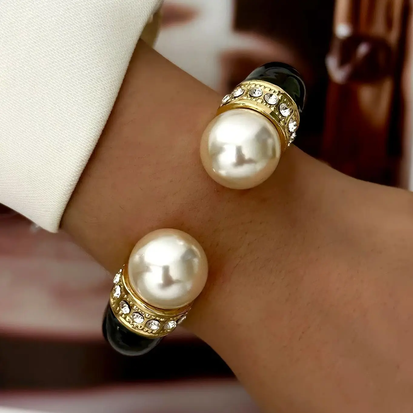 Hip Hop Geometric Heavy Gold Color Metal Wide Bracelet for Women Men Vintage Black Series Enamel Cuff Bangle Party Jewelry