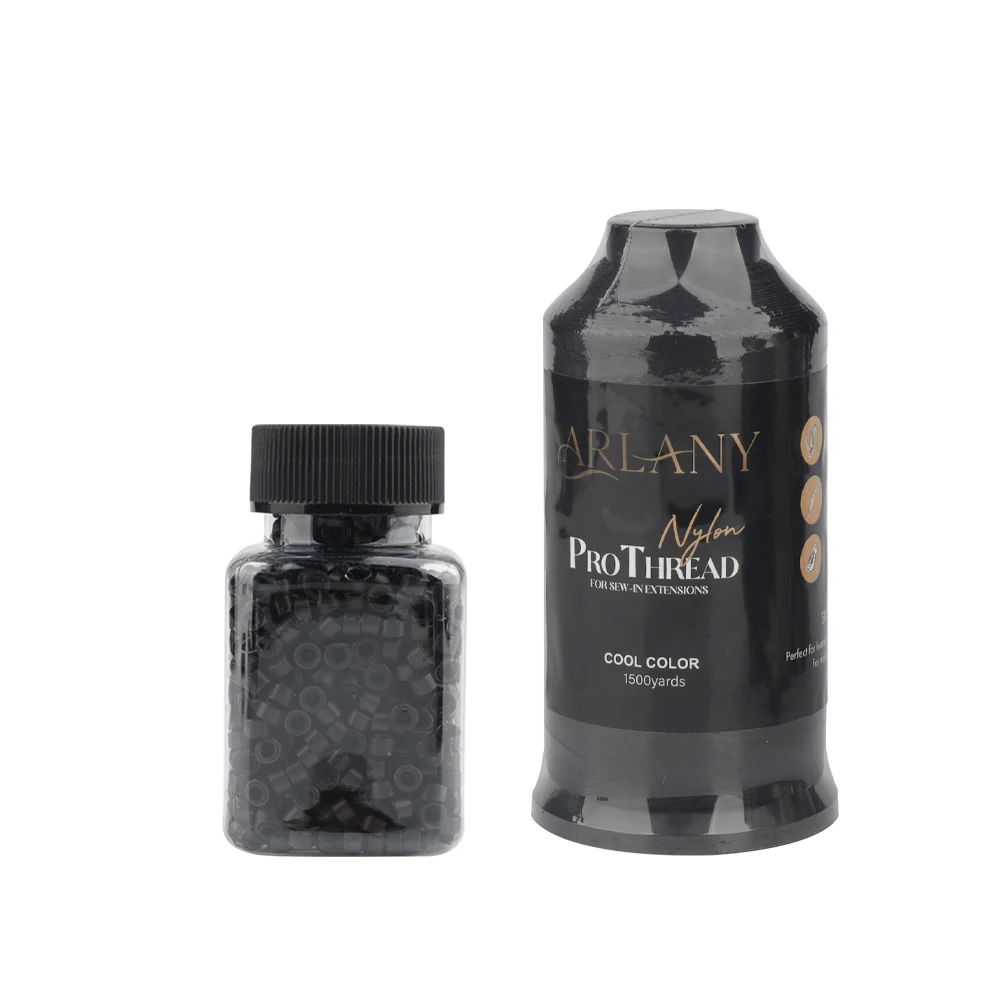 arlany-ヘアエクステンションビーズと糸セット-1000個-5mm-シリコン裏地付きインビジブルビーズ-1500ヤード-ロール-ナイロンボンド糸