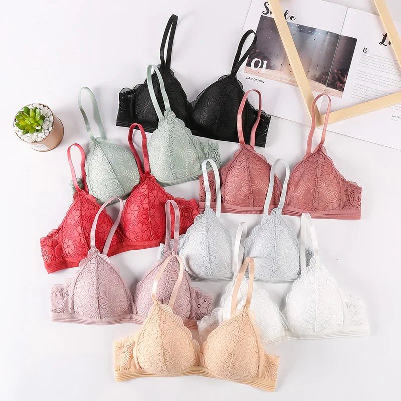 Women Sexy Lace Bras Lingerie Push Up Wirefree Underwear Bra Ultra Thin Soft Cup French Bralette Female Deep V Brassiere