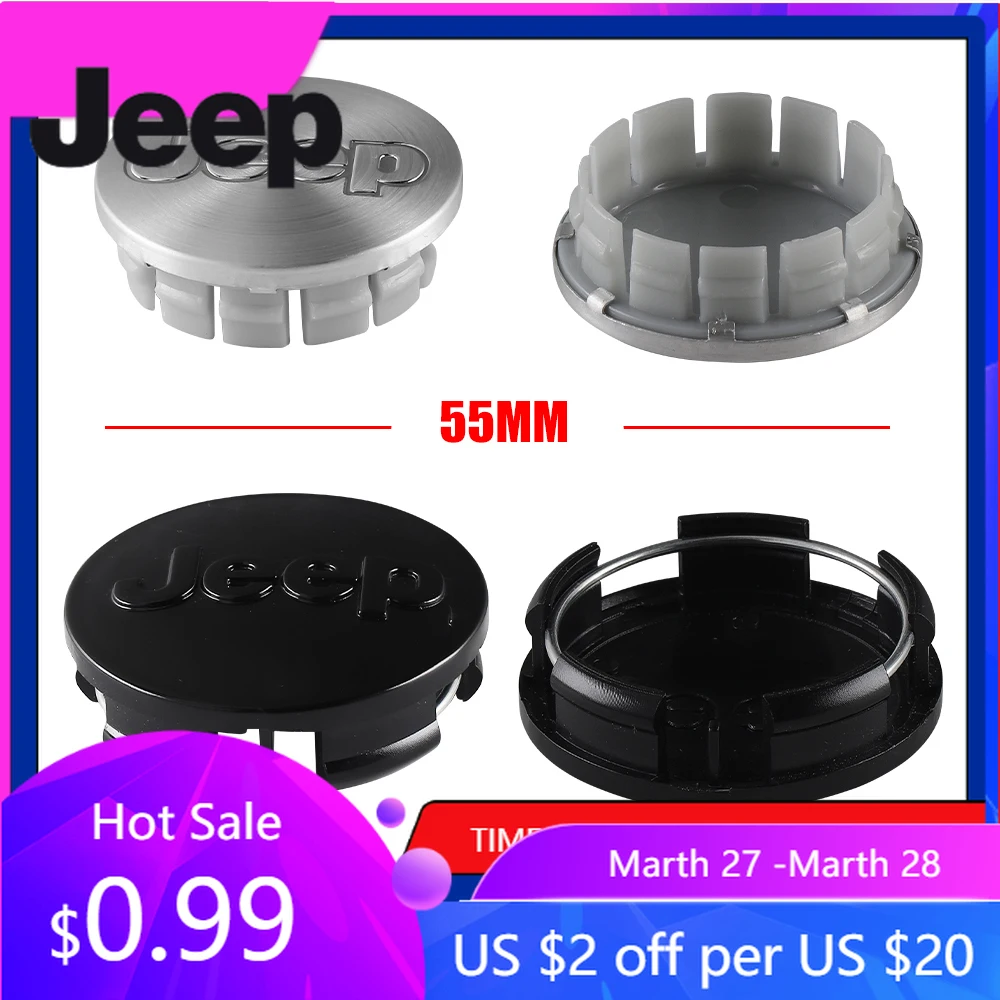 Capas Centrais de Roda para Jeep, 4 Peças, 55/64mm, Acessórios para Jeep Grand Cherokee Wrangler Renegade