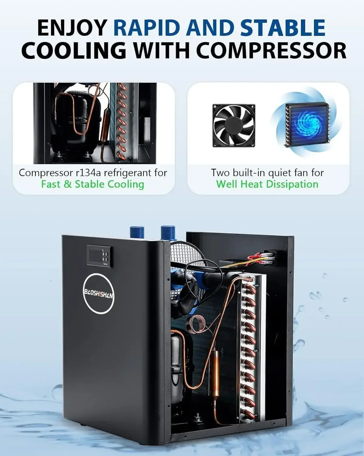 BAOSHISHAN Aquarium Chiller 42gal 1/10 HP Water Cooler Fish Tank Chiller Special Quiet Design Refrigeration Compressor for