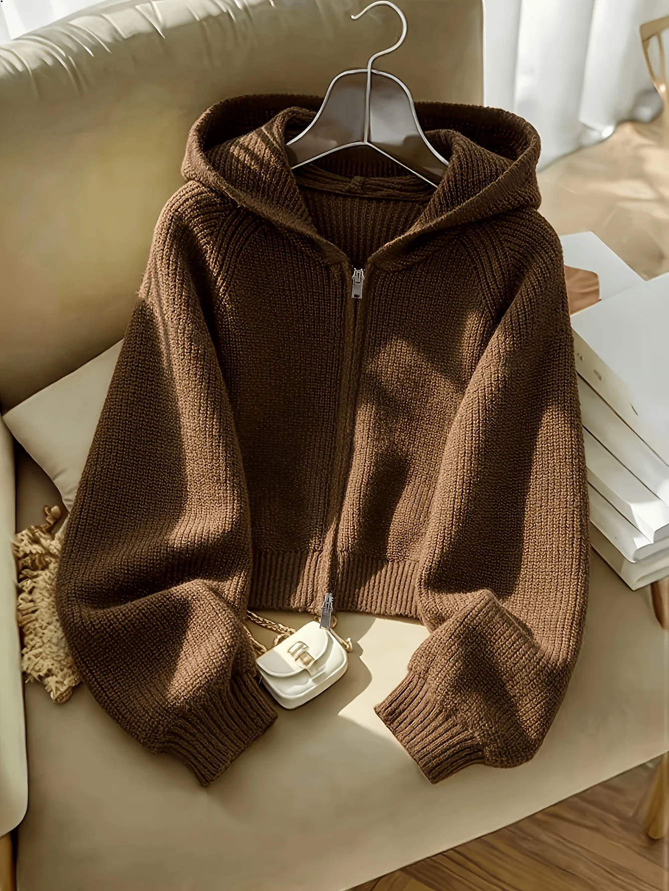 Women'S Fashion Zip Hoodie - Cardigan en tricot à capuche à
