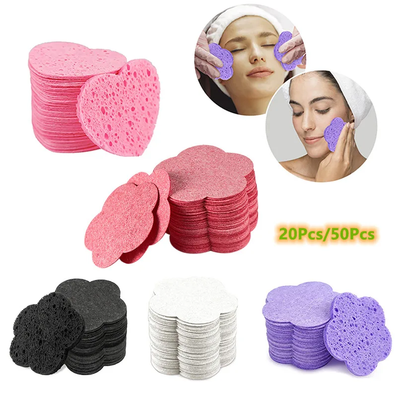 20Pcs/50pcs Estheticians Compressed Cosmetic Heart Shaped Cleansing Water Absorption Wood Pulp Pads Puff Facial Sponges Washing