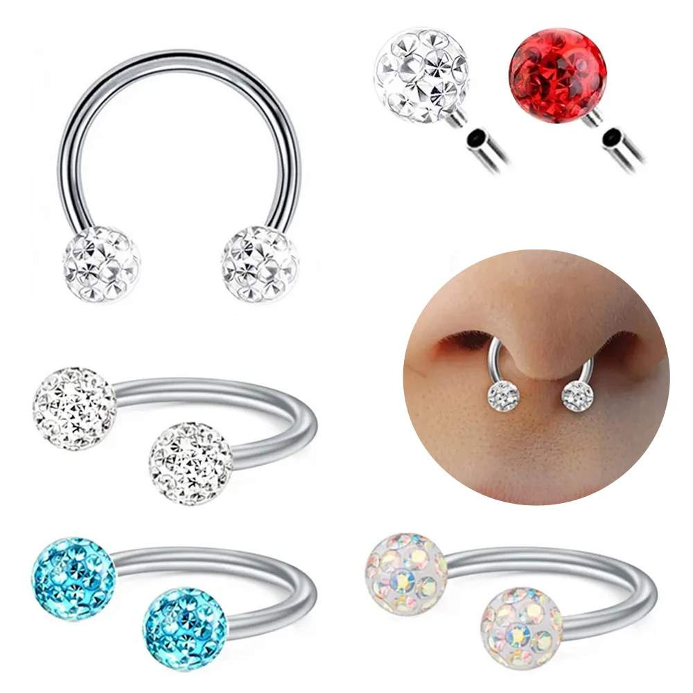 

16g Epoxy Coved CZ Internally Treaded Lip Horseshoe Nose 6mm - 14mm Ring Steel Septum 3/4/5mm Ball Ear Stud Piercing