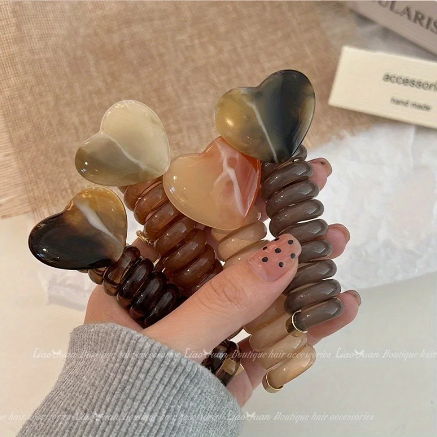 1PC الفتيات الهاتف سلك إكسسوارات الشعر الحب القلب رباط شعر مطاطا رباط شعر فقاعة جديلة تجديل رباط شعر الله #2