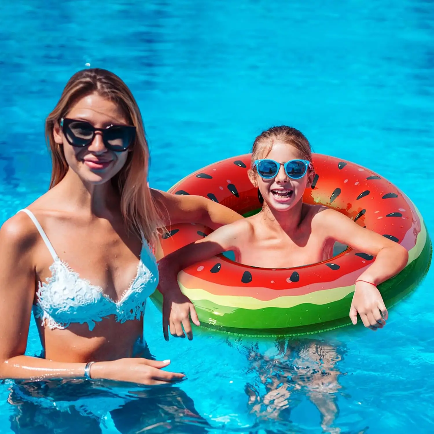Kids Inflatable Pool Floats 2-Pack Fruit-Shaped Swim Rings for Pool, Beach, Lake – Watermelon & Kiwi