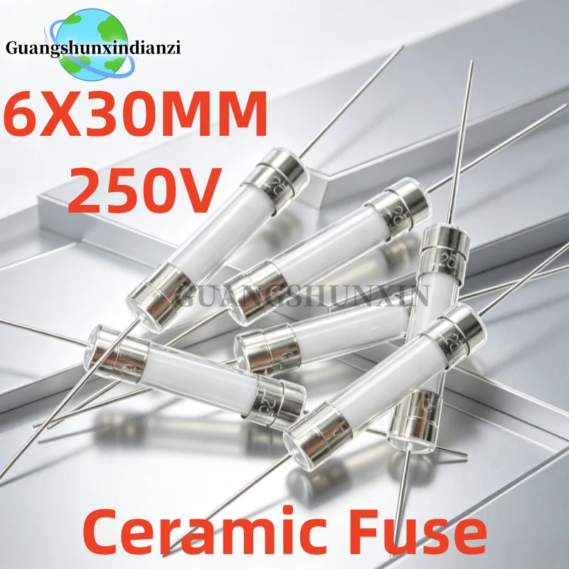 10PCS= 100% NEW high-quality 6*30mm Ceramic Fuse Quick Break Tube Fuse With a pin 6X30MM 250V 8A 10A 15A 20A 25A 30A