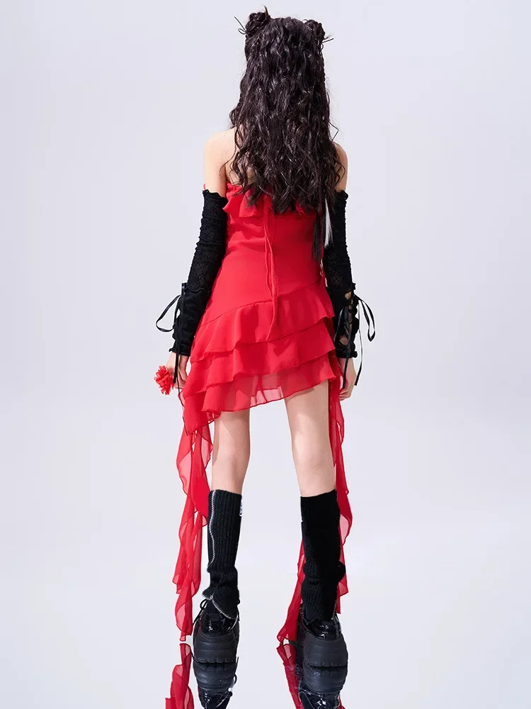 Abito con nastro Abiti da ballo jazz Ballo di strada Hip Hop per ragazze Abito da spettacolo Festival musicale Abiti da passerella